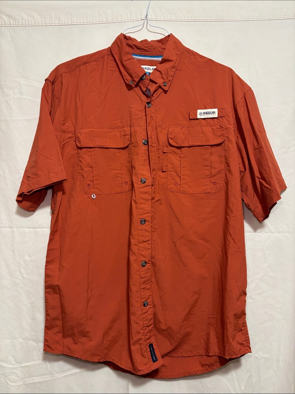Magellan Outdoors Men's Short Sleeve Button-Down Shirt - Rust Orange Medium